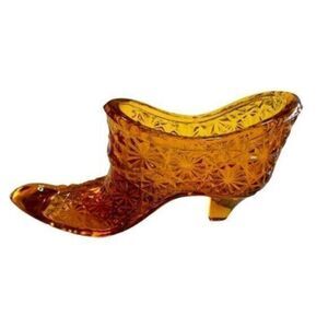 Vintage Antique Mid Century Modern Amber Glass Daisy Shoe Succulent Planter